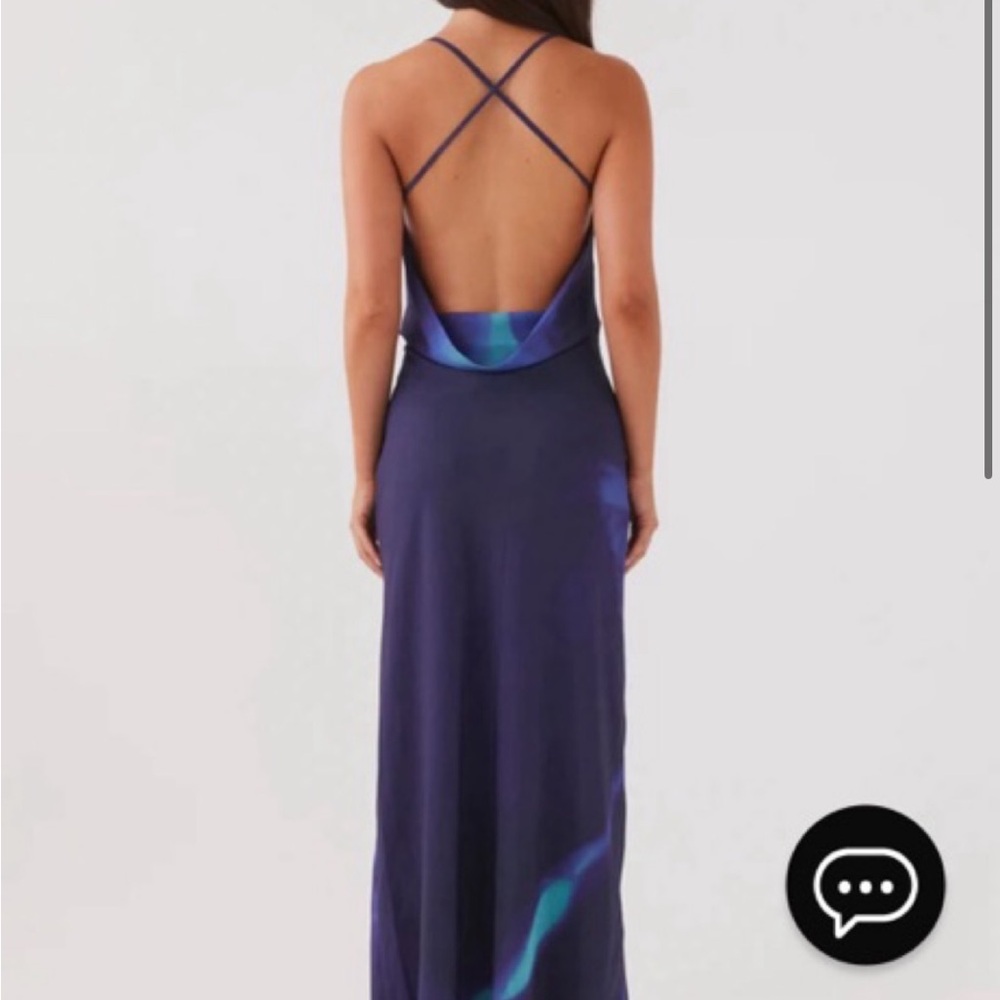 Peppermayo Navy Backless Maxi Dress with Teal Accents